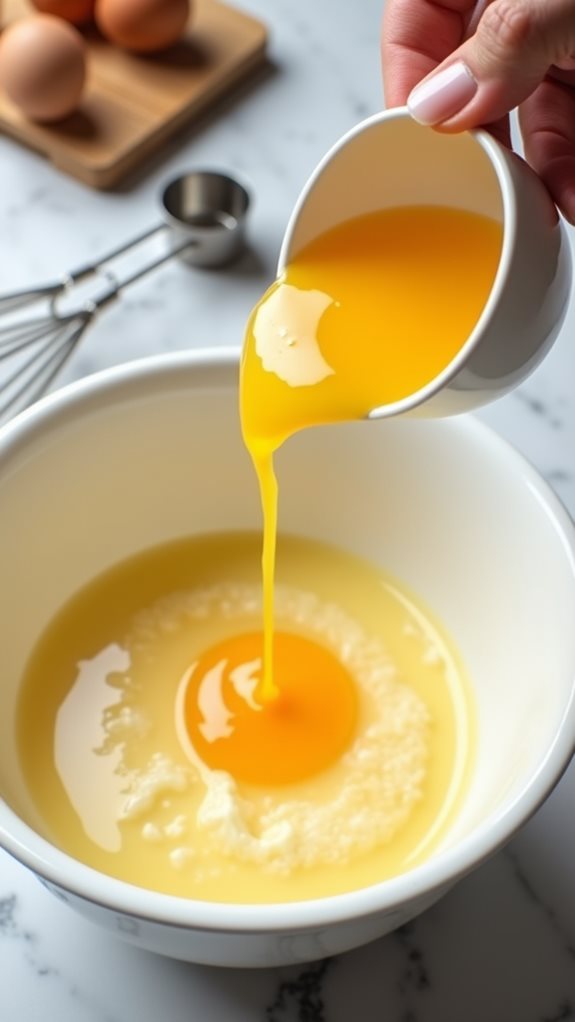 incorporate eggs and vanilla