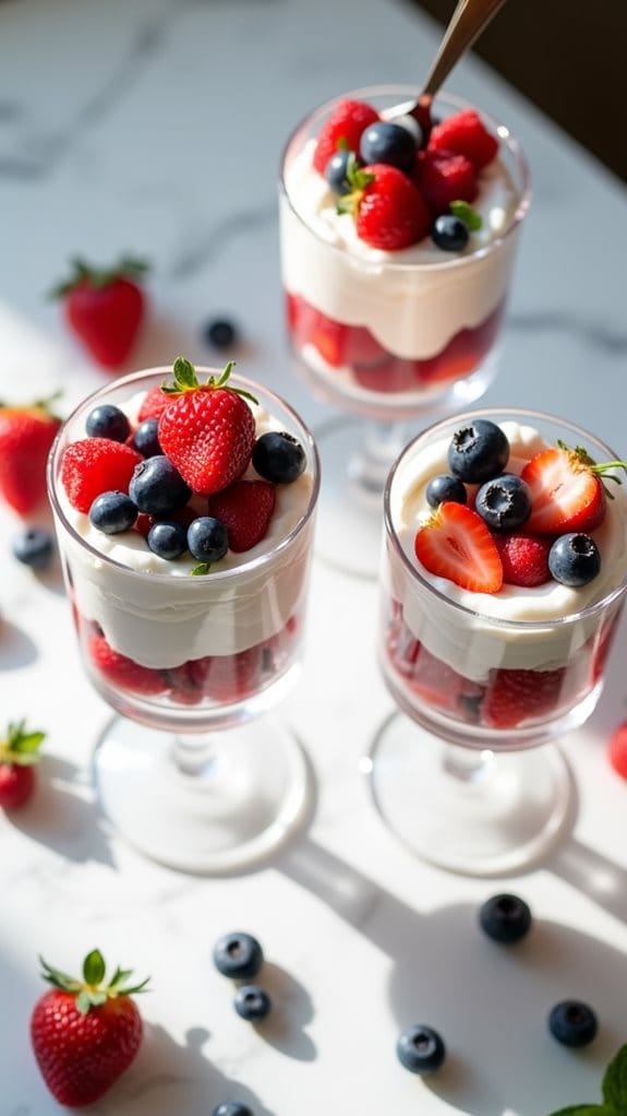 layer berries in glasses
