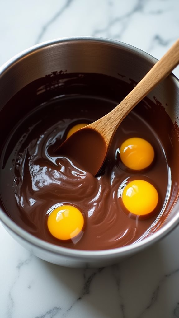 mix chocolate and yolks