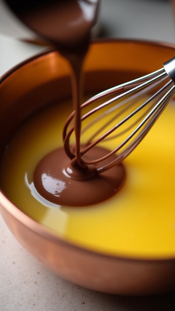 mix eggs into chocolate