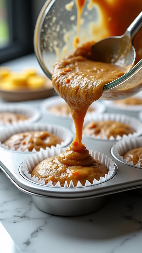 pour batter into tins