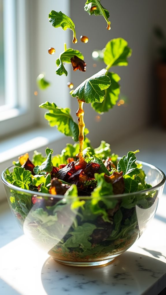 toss greens with dressing