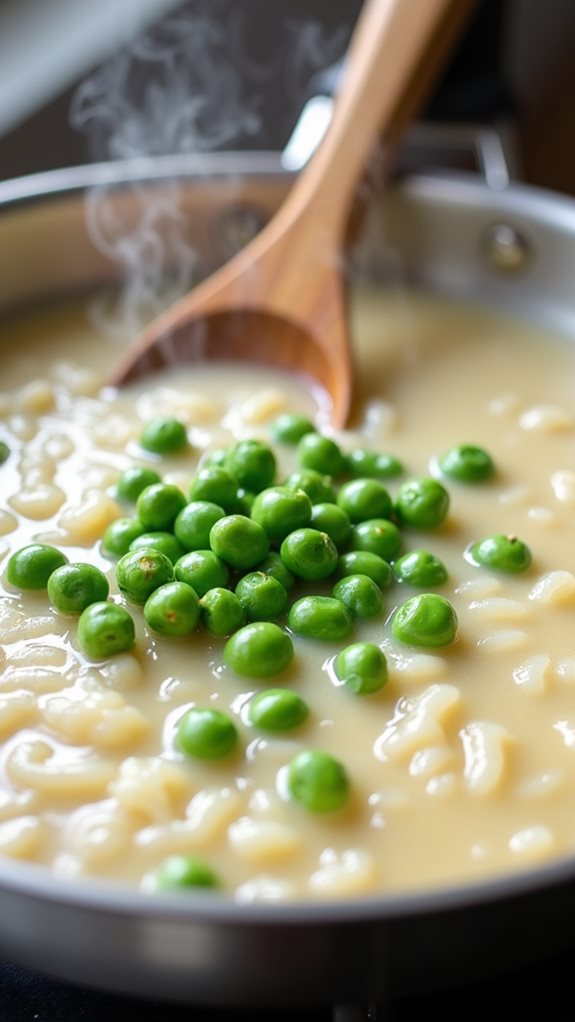 add peas and mix