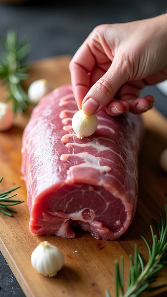 insert garlic into cuts