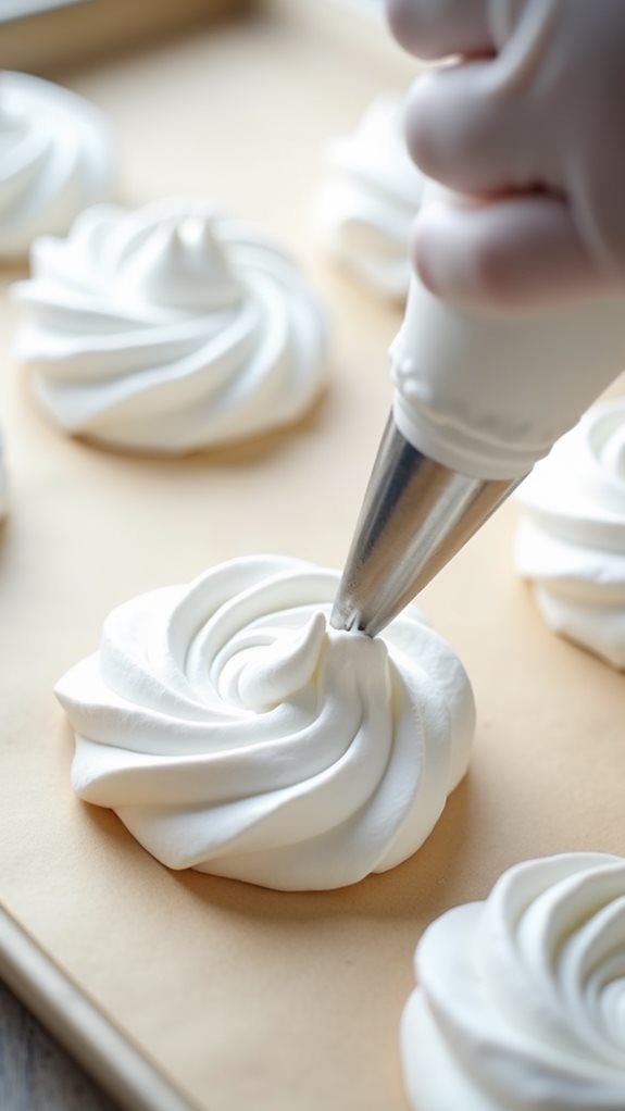 piping meringue into nests