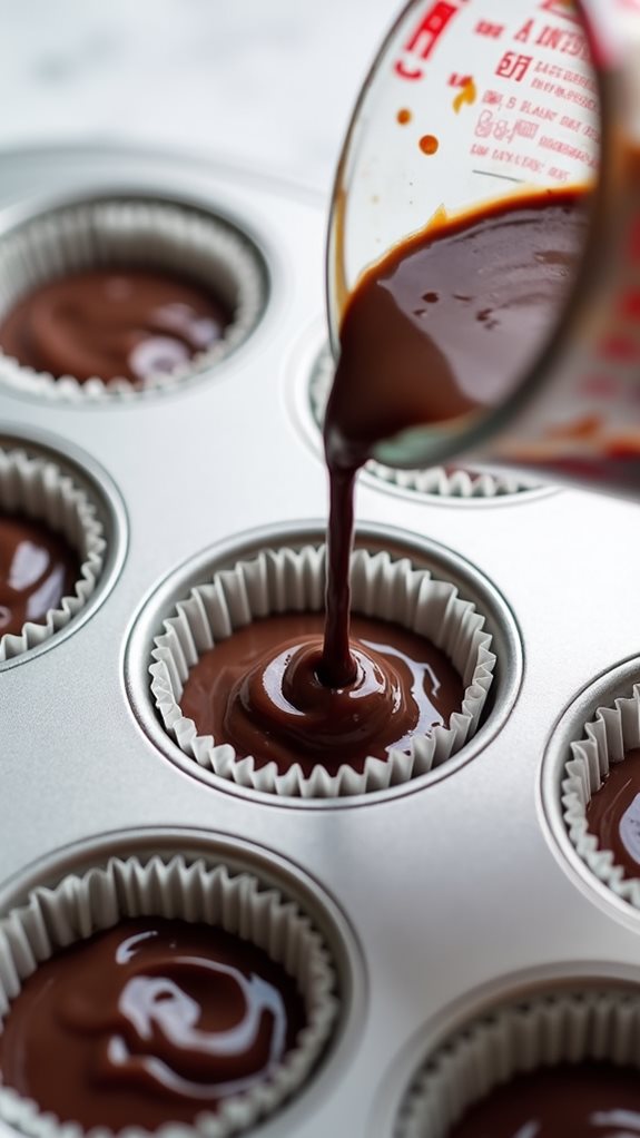 pour batter into liners
