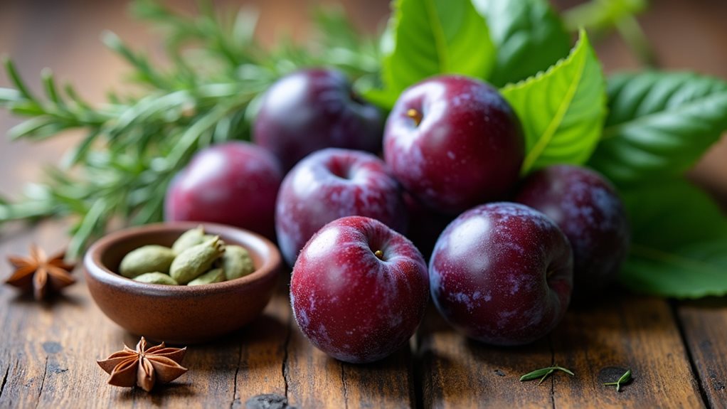 fresh herbs enhance plums