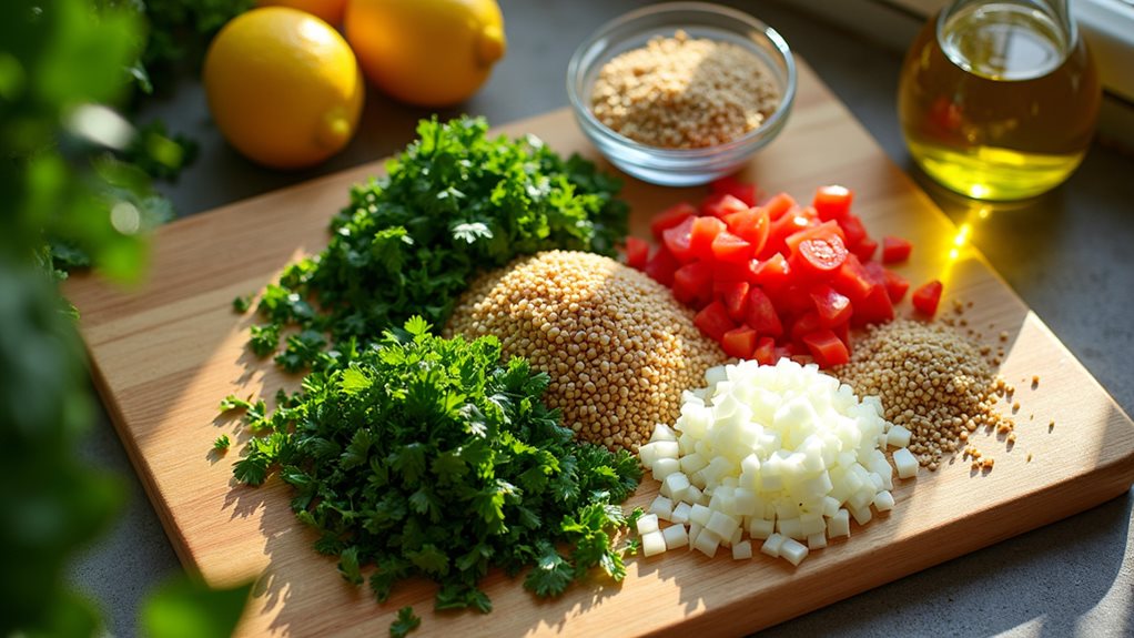 fresh herb tabbouleh preparation
