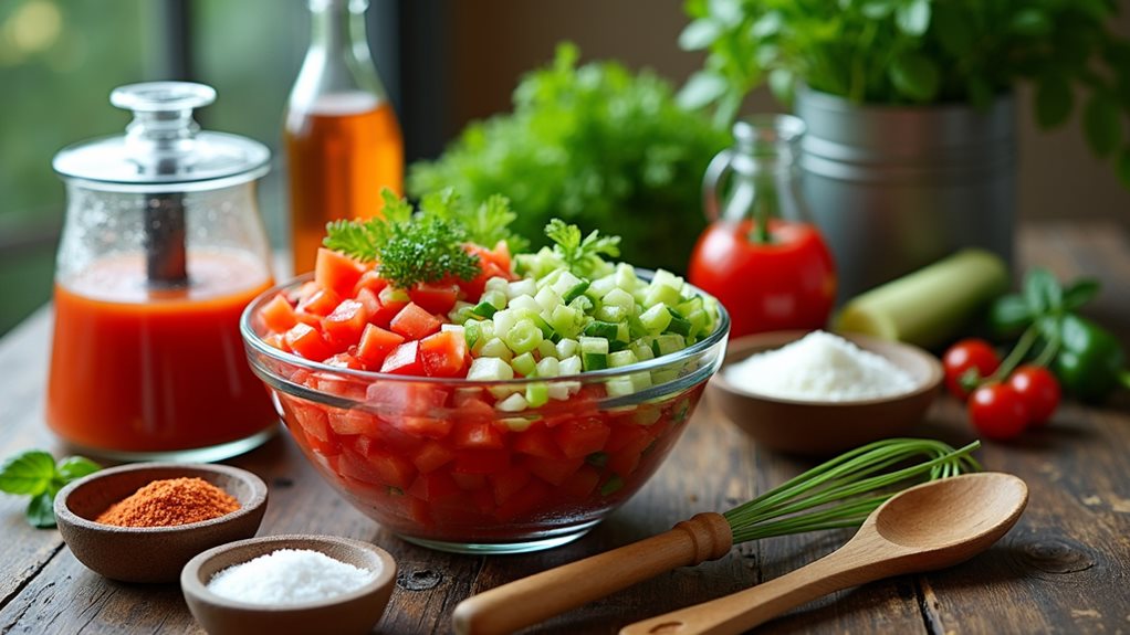 fresh vegetable gazpacho preparation