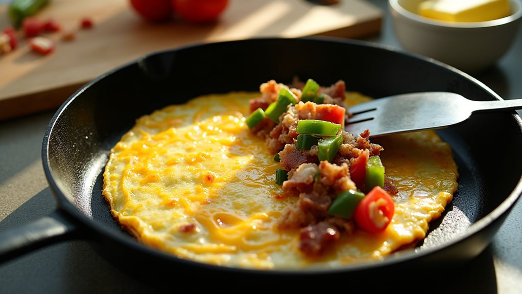 hearty morning omelette preparation