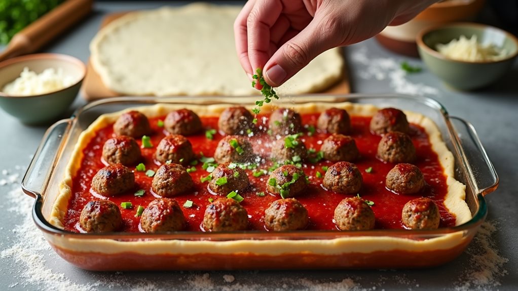 savory meatball pizza casserole