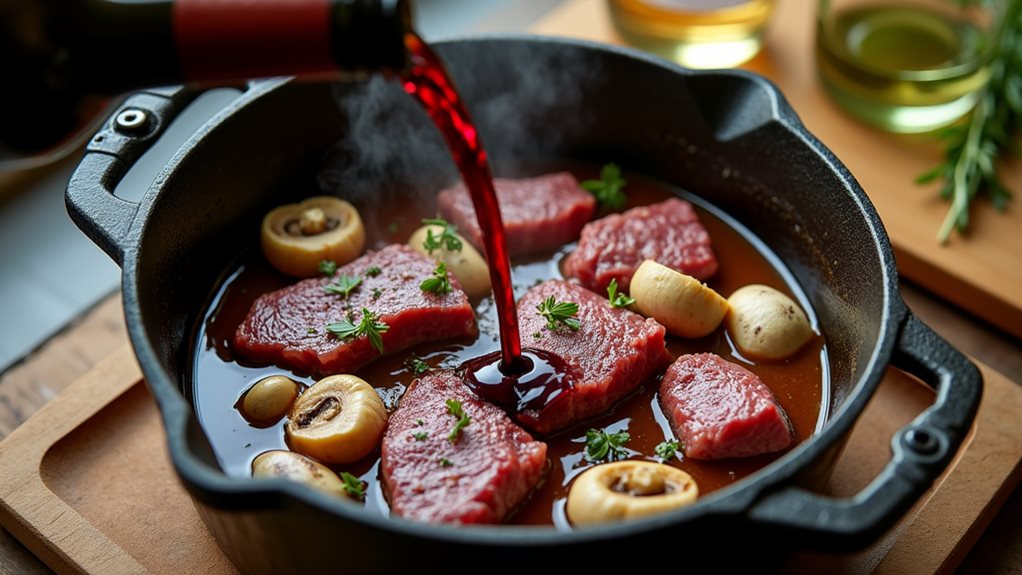 savory wine simmered beef tips