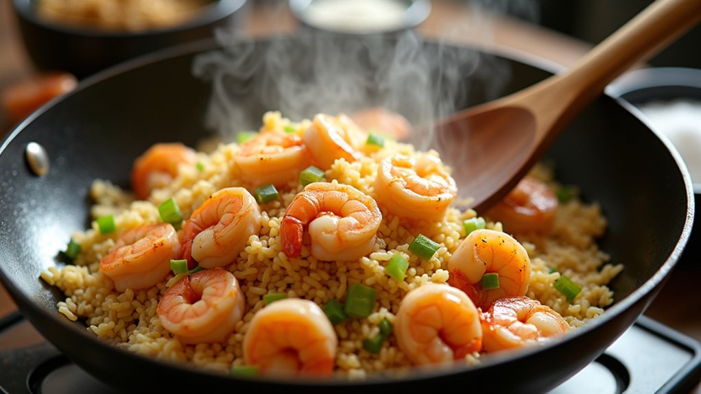 sizzling shrimp fried rice preparation