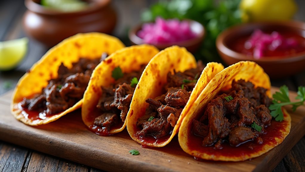 slow cooked beef birria tacos